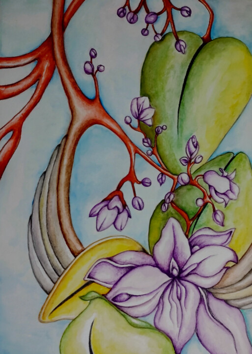 Drawing titled "Primavera Oriental" by Luiza Vieira, Original Artwork, Watercolor