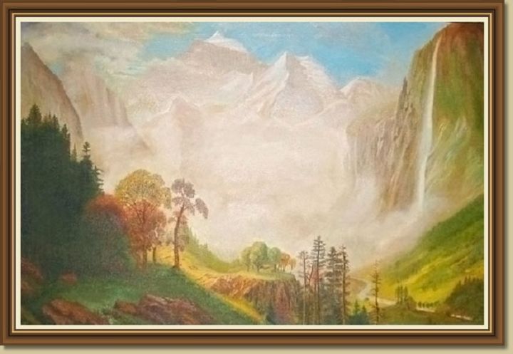 Painting titled "Cascading Waterfalls" by Boutique Vivant, Original Artwork, Oil