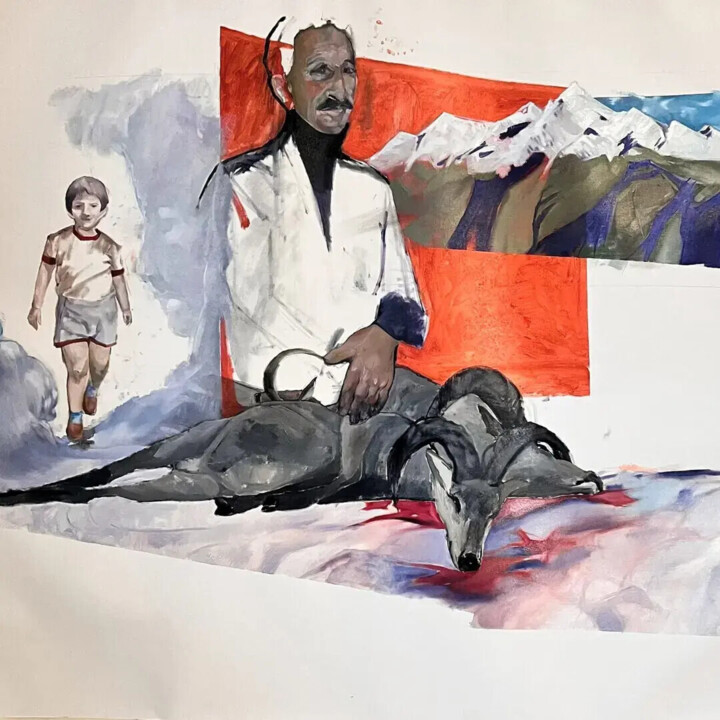 Malerei mit dem Titel "Jagd" von Luka Jankhoteli, Original-Kunstwerk, Öl