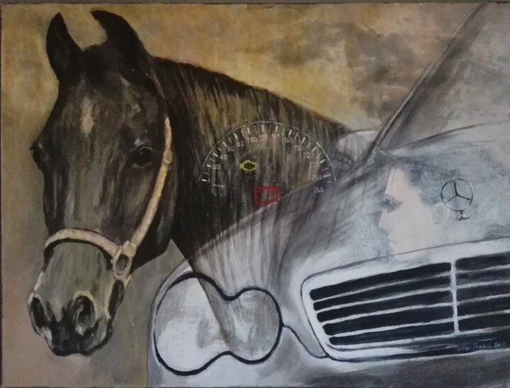 Schilderij getiteld "Konjske snage" door Lukas Mb, Origineel Kunstwerk, Olie