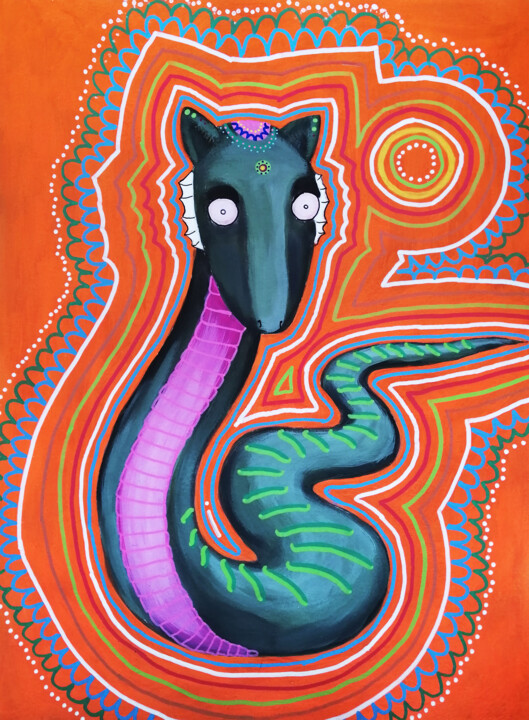 Pittura intitolato "Snake with ears" da Lukas Pavlisin, Opera d'arte originale, Acrilico