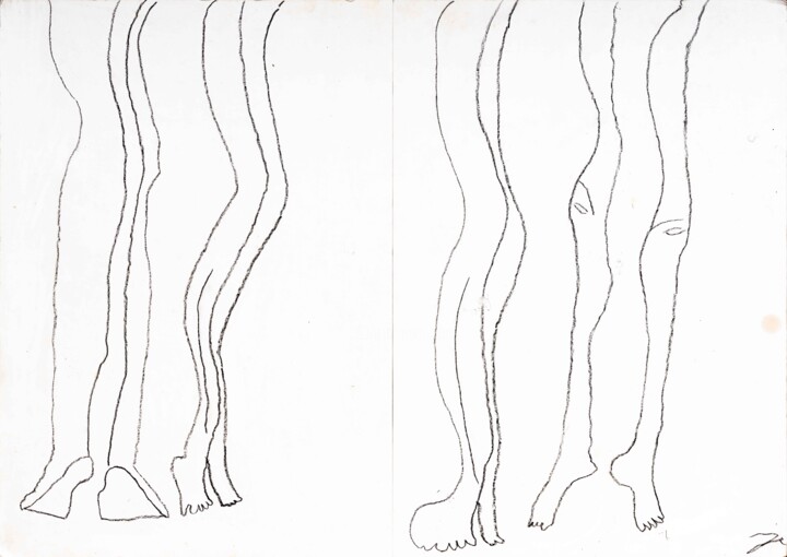 Dessin intitulée "Lange Beine" par Lukas Walcher, Œuvre d'art originale, Fusain