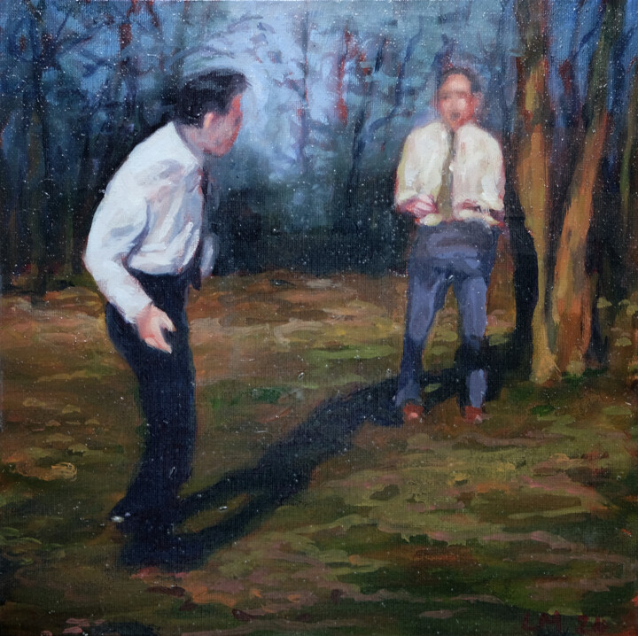 Painting titled "Altercation in the…" by Luke Morgan, Original Artwork, Oil