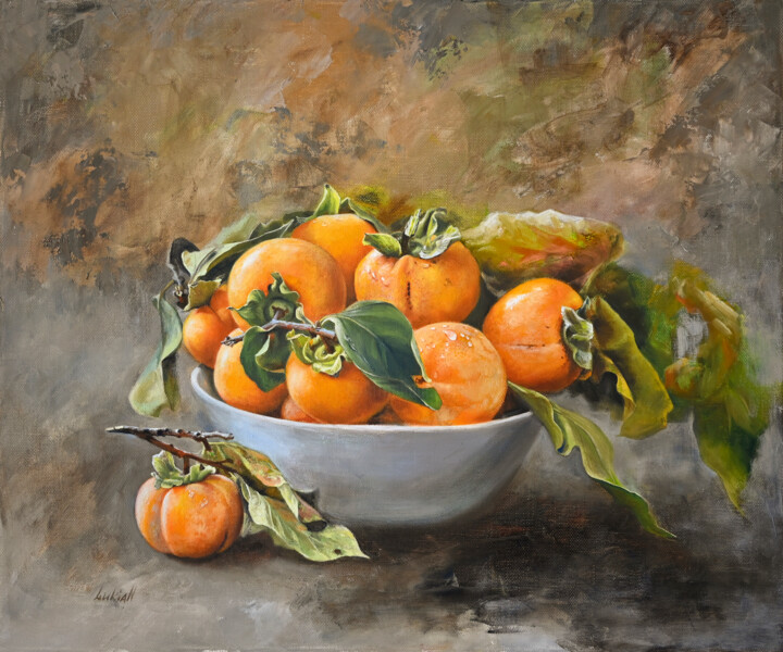 Painting titled "Time of Persimmon" by Lukian, Original Artwork, Oil