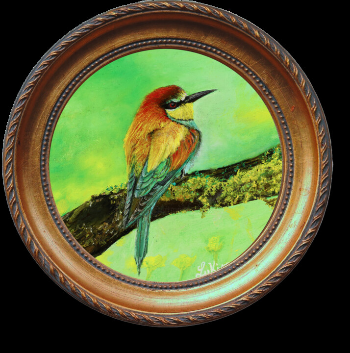 Painting titled "Colorful Bird" by Lukim, Original Artwork, Oil