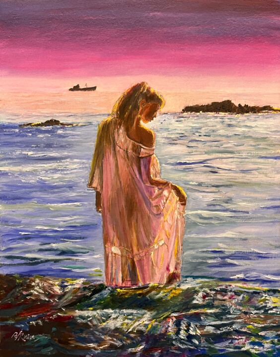 Peinture intitulée "Purple Sunset Seren…" par Lukim, Œuvre d'art originale, Huile