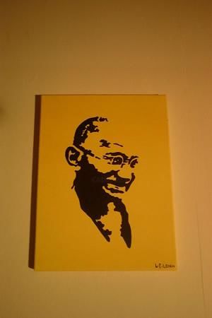 Painting titled "Ghandi" by Louise Lench, Original Artwork, Oil