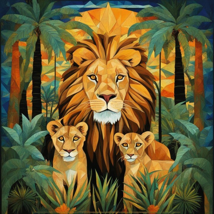 Digital Arts titled "“African Lions “" by Pintor Nicolas, Original Artwork, 2D Digital Work