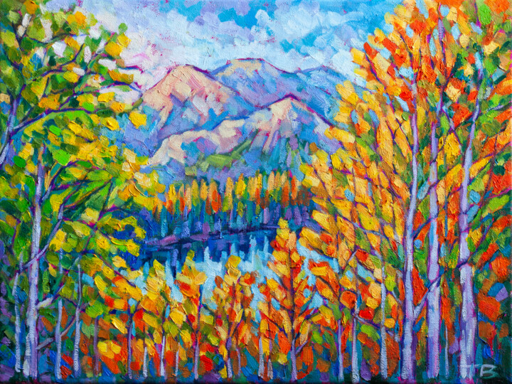 Painting titled "Autumn mountains" by Tao Bai, Original Artwork, Oil