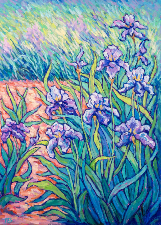 Painting titled "PURPLE IRIS" by Tao Bai, Original Artwork, Oil