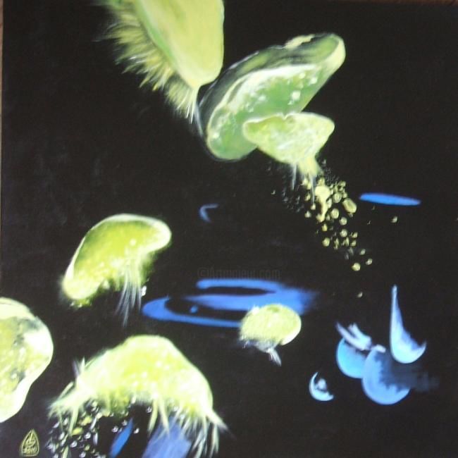 Painting titled "Aqua Garden" by Luminita Gliga, Original Artwork, Oil