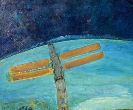 Pintura intitulada "Orbital Station" por Lummisart, Obras de arte originais, Óleo