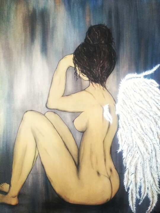 Painting titled "Broken Wings" by Luna, Original Artwork, Acrylic