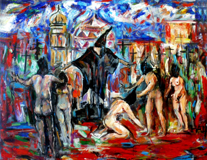 Pittura intitolato "Abu Ghraib" da Luna Hal, Opera d'arte originale, Acrilico Montato su Pannello di legno