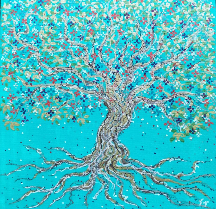 Painting titled "Arbre de vie multic…" by Lune Et Animo, Original Artwork, Marker