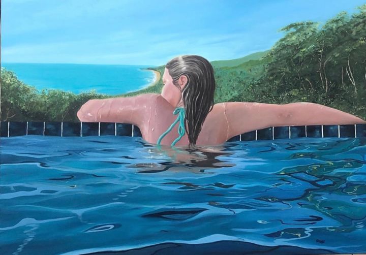 Картина под названием "“Vista de olas”" - Luna Jovanovic, Подлинное произведение искусства, Масло