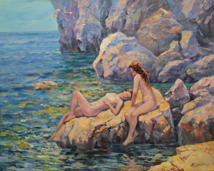 Pintura titulada "У моря" por Evgenii Luniov, Obra de arte original, Oleo