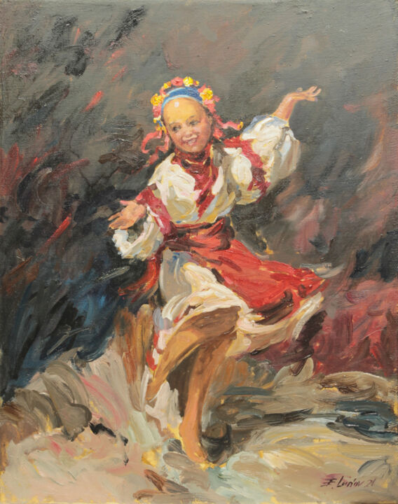 Peinture intitulée "Танцующая девочка,…" par Evgenii Luniov, Œuvre d'art originale, Huile