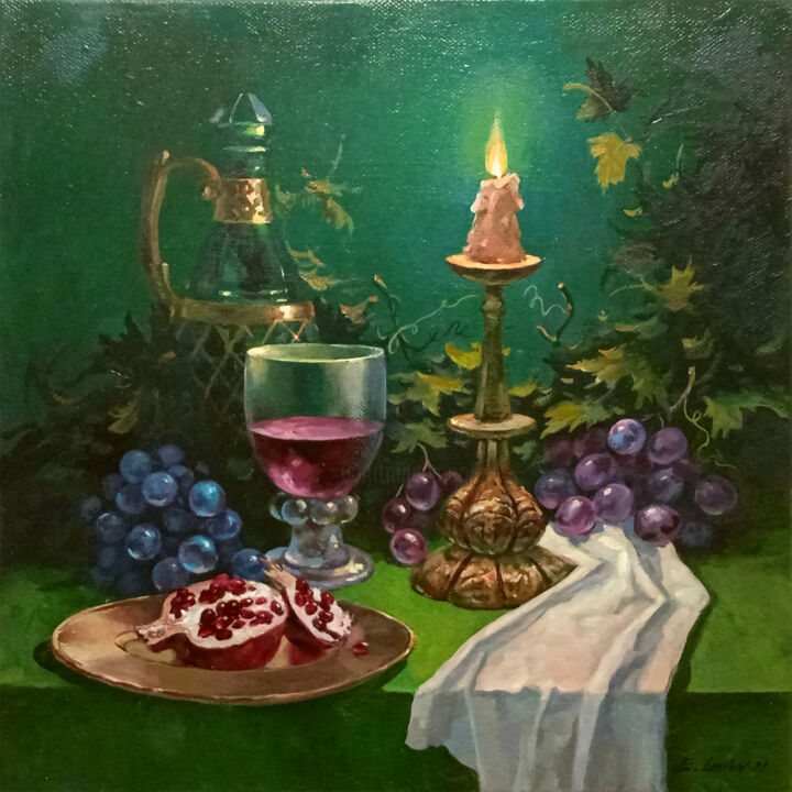 Painting titled "Still life with a c…" by Evgenii Luniov, Original Artwork, Oil