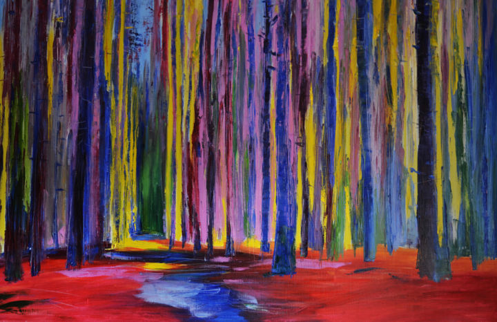 Painting titled "Forest_00" by Marian Luniv, Original Artwork, Oil