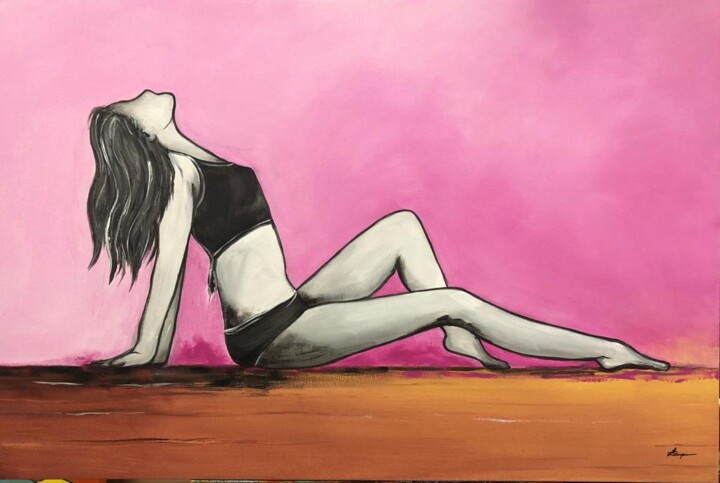 Painting titled "YOUTH PINK -  Layin…" by Lupe Rocha, Original Artwork, Acrylic