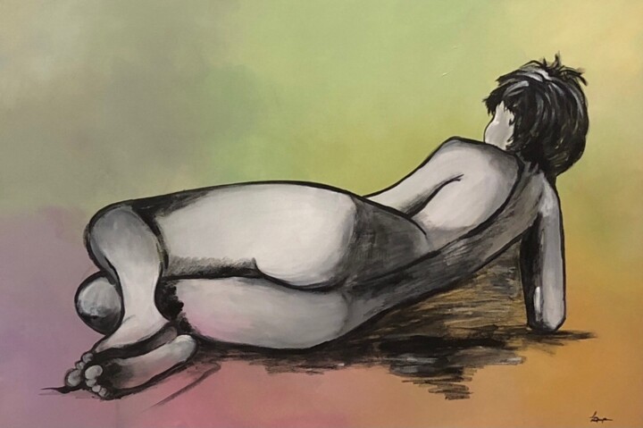 Pintura titulada "RELAXED -  Laying W…" por Lupe Rocha, Obra de arte original, Acrílico