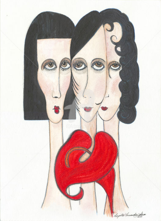 Painting titled "three-faces-of-thre…" by Lupita Fernandez Soberon, Original Artwork