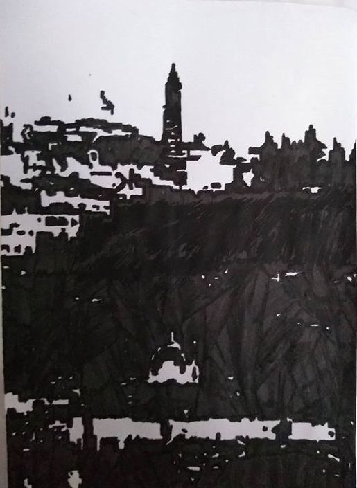 Desenho intitulada "Paisagem israelense." por Luq'As Albert, Obras de arte originais, Tinta