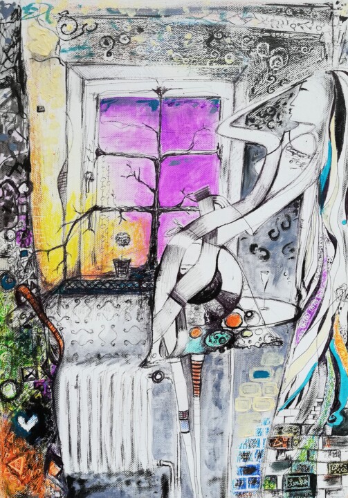 Dessin intitulée "Window" par Lenka Urbanikova, Œuvre d'art originale, Stylo à bille