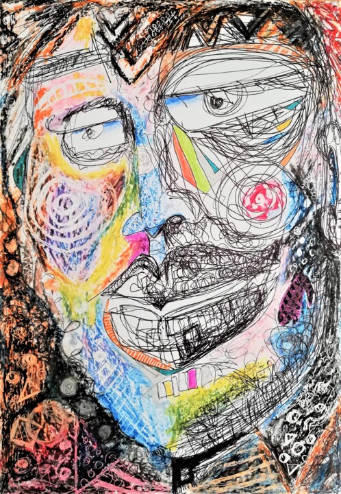 Zeichnungen mit dem Titel "monday mask" von Lenka Urbanikova, Original-Kunstwerk, Pastell