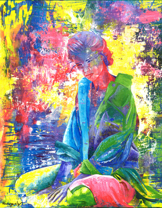 Painting titled "Oriental girl" by Luro, Original Artwork, Oil