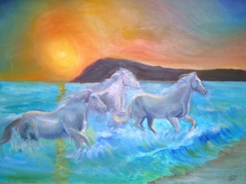 Картина под названием "horses" - Luse Yeremyan, Подлинное произведение искусства, Масло