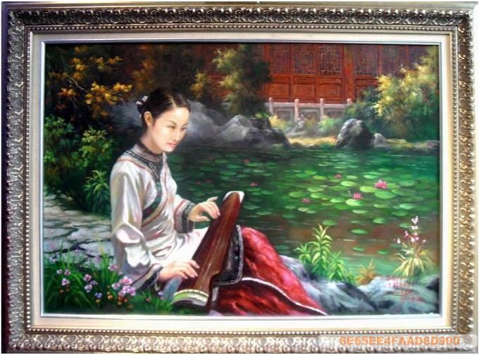 Pintura intitulada "Girl in the backyard" por Lusia, Obras de arte originais