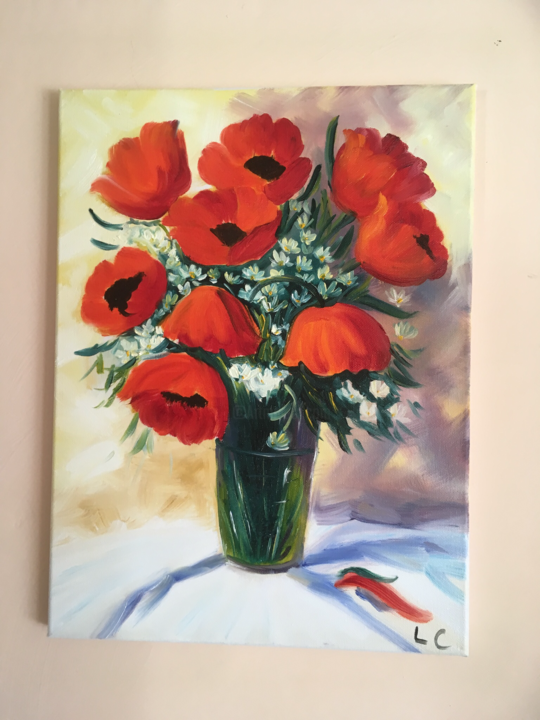 Painting titled "Mohnblume Maki" by Liudmila Cyranek, Original Artwork, Oil