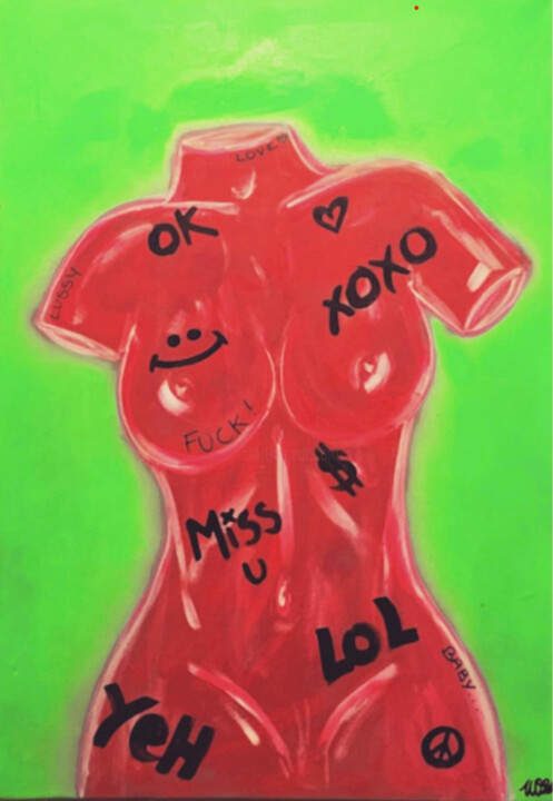 Schilderij getiteld "Buste hippie mode g…" door Lussy, Origineel Kunstwerk, Acryl Gemonteerd op Frame voor houten brancard