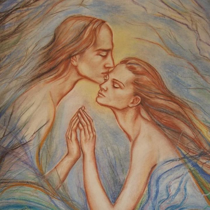 Drawing titled "Lovers" by Lusy Akopova, Original Artwork, Pastel