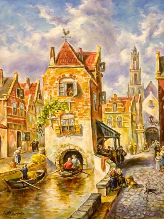 Картина под названием "Amsterdam" - Lusy Akopova, Подлинное произведение искусства, Масло