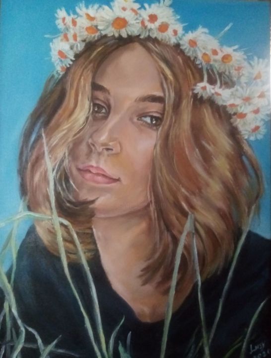 Painting titled "Girl dreams" by Lusy Akopova, Original Artwork, Oil