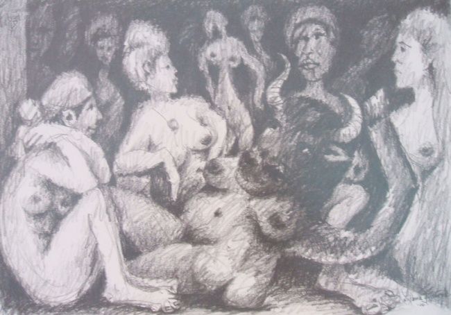 Disegno intitolato "Minotauromujeraquia" da Luxama Rob, Opera d'arte originale