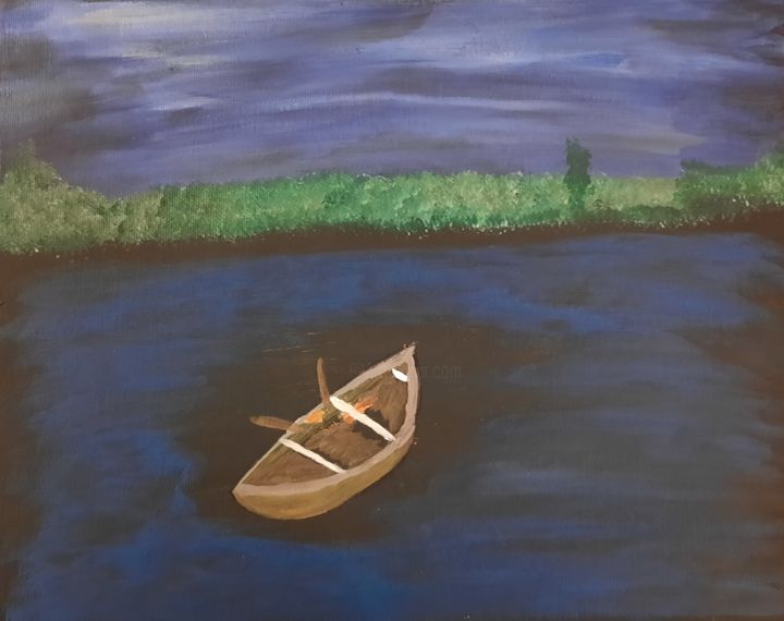 Pintura intitulada "Barc dans la nuit" por Nature Sabrina, Obras de arte originais, Acrílico