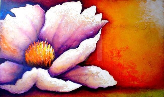 Painting titled "Flor" by Luz Angela Cruz, Original Artwork, Oil