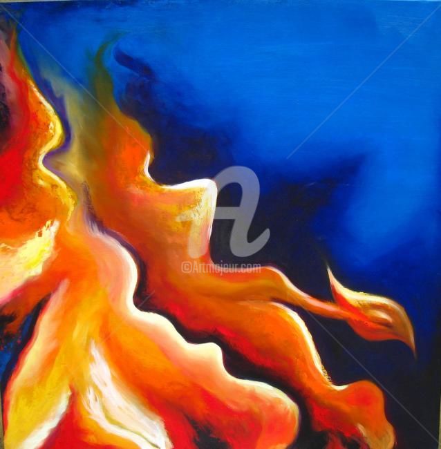 Painting titled "Ave Fenix" by Luz Angela Cruz, Original Artwork, Oil