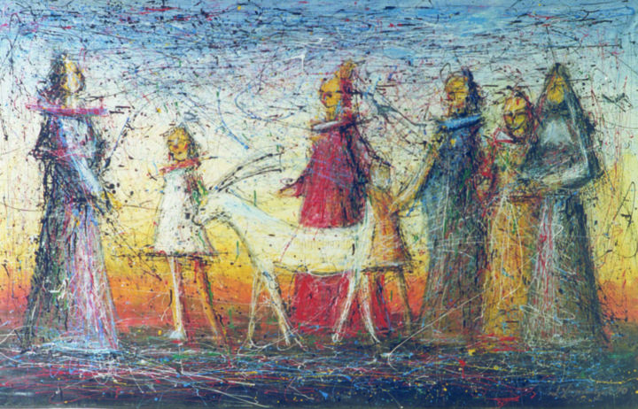 Картина под названием "Поклонение белой ко…" - Lavrent Vardanyan, Подлинное произведение искусства, Масло