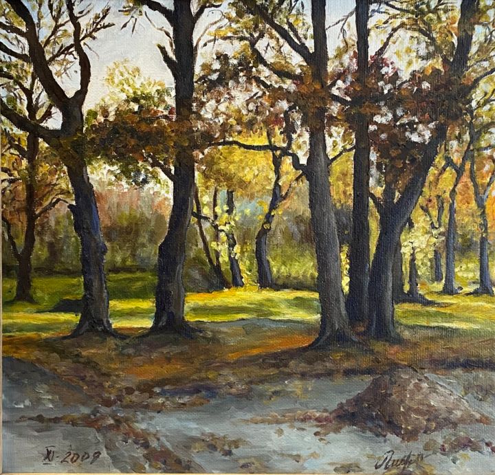 Peinture intitulée "Осень в Самарском п…" par Lonely Wolf, Œuvre d'art originale, Huile Monté sur Carton