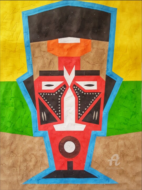 Collages titulada "Untitled-Mask" por Lwazi 99 Art, Obra de arte original, Collages