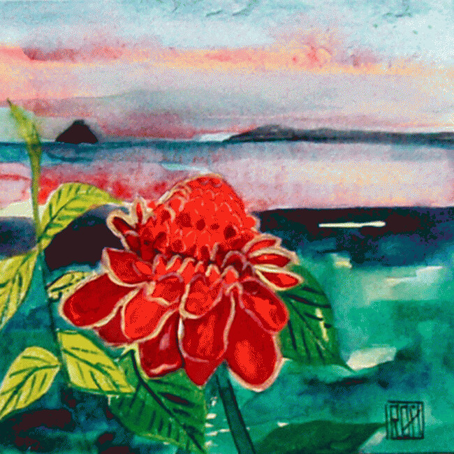 Schilderij getiteld "L'île aux fleurs de…" door Ly-Rose, Origineel Kunstwerk