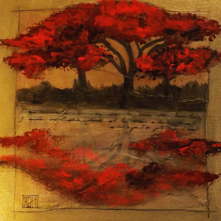 Malerei mit dem Titel "ARBRE rouge de Nove…" von Ly-Rose, Original-Kunstwerk