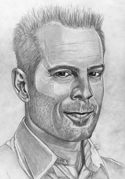 Dibujo titulada "Bruce Willis" por Eric Schroedel, Obra de arte original, Grafito