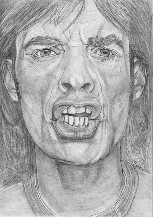 Drawing titled "Mick Jagger" by Eric Schroedel, Original Artwork, Graphite