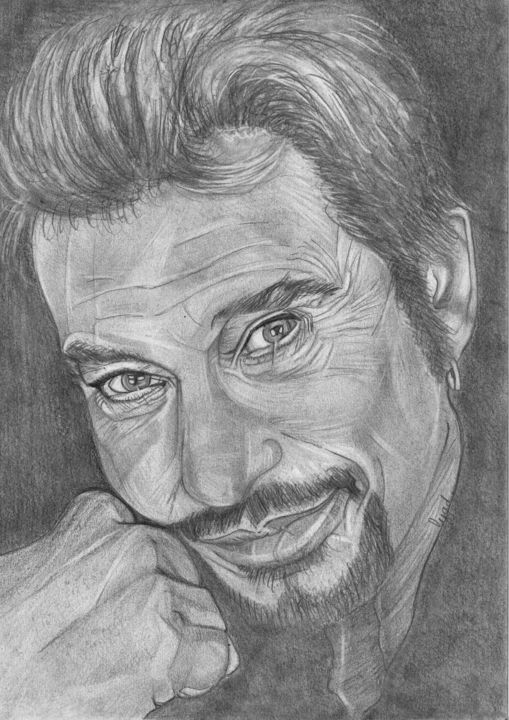 Dessin intitulée "Johnny Hallyday" par Eric Schroedel, Œuvre d'art originale, Graphite